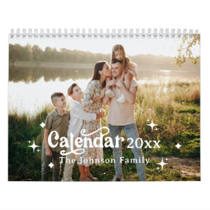 Retro Font Custom Personalised 2025 Family Photo  Calendar
