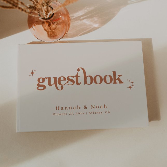 Retro Font Groovy Terracotta Wedding Guest Book (Creator Uploaded)