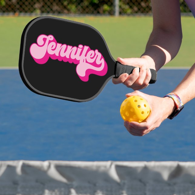 Retro Font Hot Pink Jennifer Pickleball Paddle (Insitu)