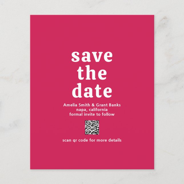 Retro Font Hot Pink Modern Wedding Save the Date (Front)