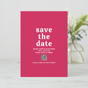 Retro Font Hot Pink QR Code Modern Wedding Save The Date