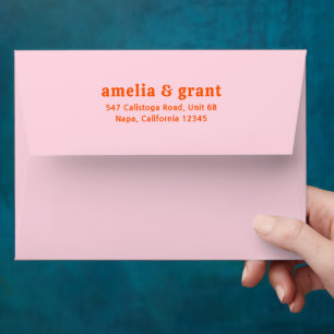 Retro Font Orange and Pink Modern Wedding Envelope