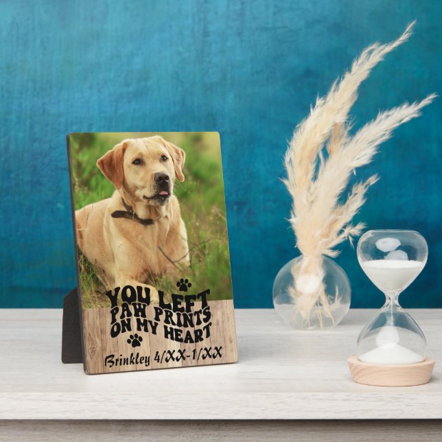 Retro Font Paw Prints Pet Memorial Photo Keepsake  Plaque (Side)