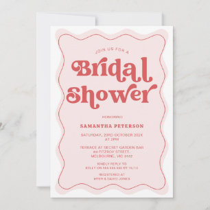Retro Font Pink Red Wave Bridal Shower Invitation