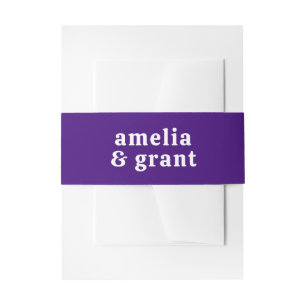 Retro Font Purple Modern Wedding Invitation Belly Band