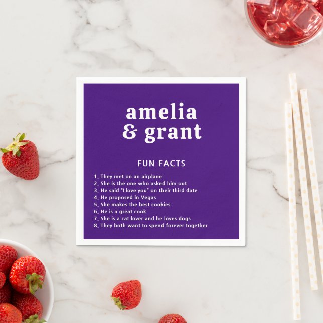 Retro Font Purple Modern Wedding Napkin (Insitu)
