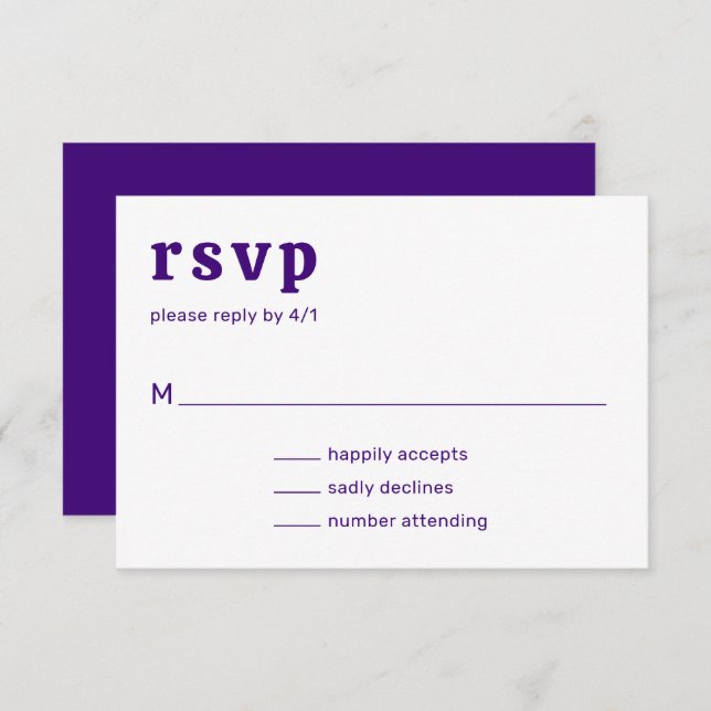 Retro Font Purple Modern Wedding RSVP Card (Front/Back)