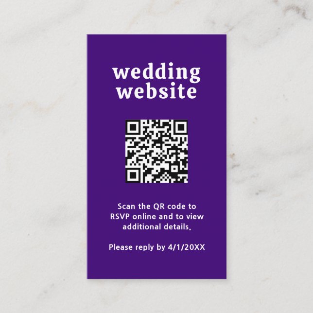 Retro Font Purple QR Code Modern Wedding Enclosure Card (Front)