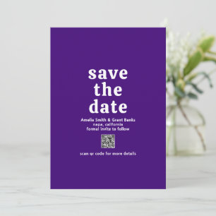 Retro Font Purple QR Code Modern Wedding Save The Date