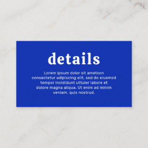 Retro Font Royal Blue Modern Wedding Enclosure Card