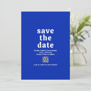Retro Font Royal Blue QR Code Modern Wedding Save The Date