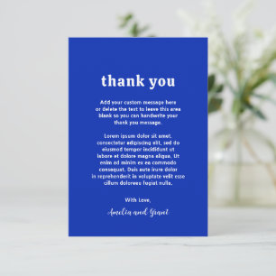 Retro Font Sapphire Blue Modern Wedding Thank You Card