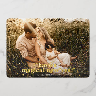 Retro Font+Stars Have a Magical New Year Photo Foil Holiday Card