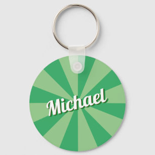 Retro Fonts Custom Name Green Sunburst Shadow Key Ring