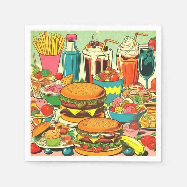 Retro Food Comic Illustration Napkin (Front)