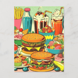 Retro Food Comic Illustration Postcard