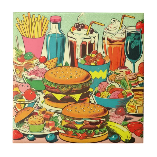 Retro Food Comic Illustration Tile (Front)