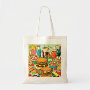 Retro Food Comic Illustration Tote Bag