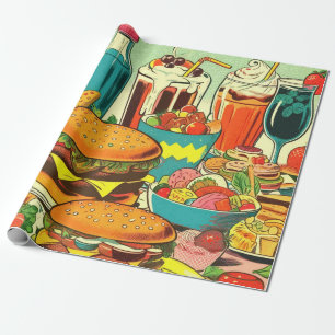 Retro Food Comic Illustration Wrapping Paper