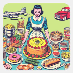 Retro Food Comics Square Sticker