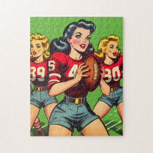 Retro Football Girls Comics Jigsaw Puzzle