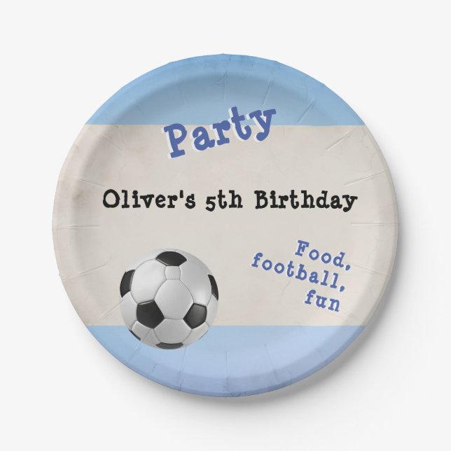 Retro Football Soccer Ball Sport Themed Custom Paper Plate (Front)