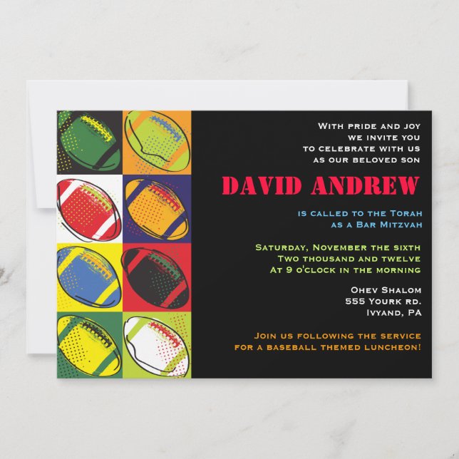 Retro Football Themed Bar Bat Mitzvah Invitation (Front)