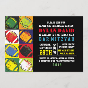 Retro Football Themed Bar Bat Mitzvah Invitation