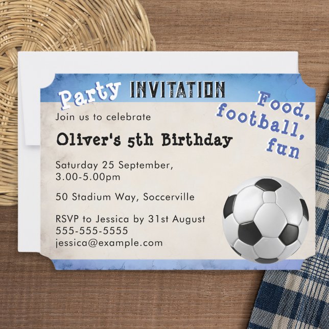 Retro Football Ticket Soccer Ball Sport Themed Invitation (A fun customisable birthday party invitation with a retro football (soccer) theme)