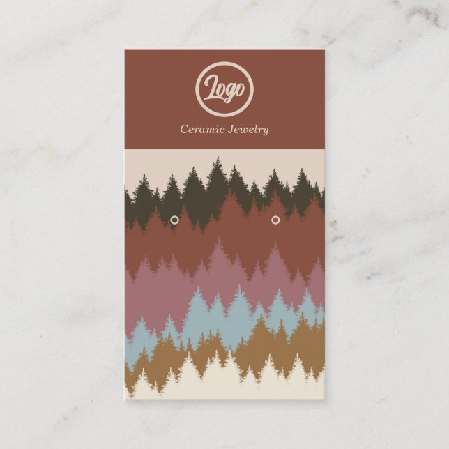 Retro Forest Earring Jewellery Logo Business Card (Front)