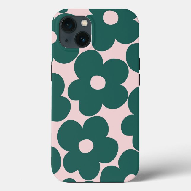 Retro Forest Green Blush Daisies #1 #decor #art  Case-Mate iPhone Case (Back)