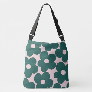 Retro Forest Green Blush Daisies #1 #decor #art Crossbody Bag