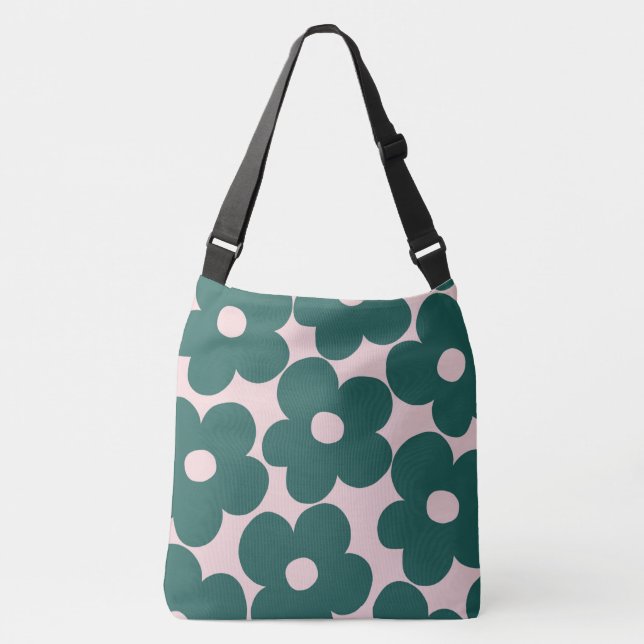 Retro Forest Green Blush Daisies #1 #decor #art  Crossbody Bag (Front)