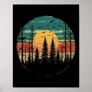 Retro Forest Trees Outdoors Nature Women Men Vinta Poster