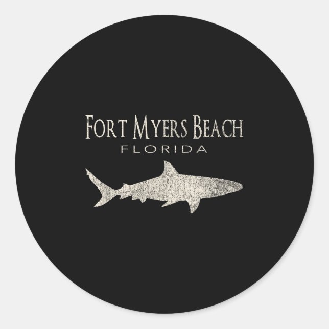 Retro Fort Myers Beach Fl Shark  Classic Round Sticker (Front)