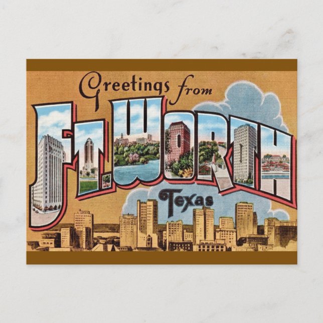Retro Fort Worth TX Greeting Postcard (Front)
