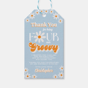 Retro Four Ever Groovy Boys 4th Birthday Gift Tags