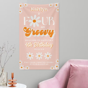 Retro Four Ever Groovy Girls 4th Birthday Welcome Banner