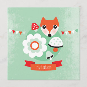 Retro fox kids birthday invitation