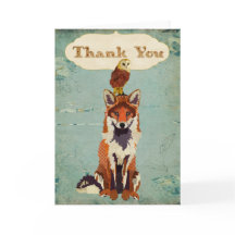 Retro Fox & Owl Thank You Card