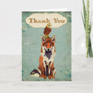 Retro Fox & Owl Thank You Card