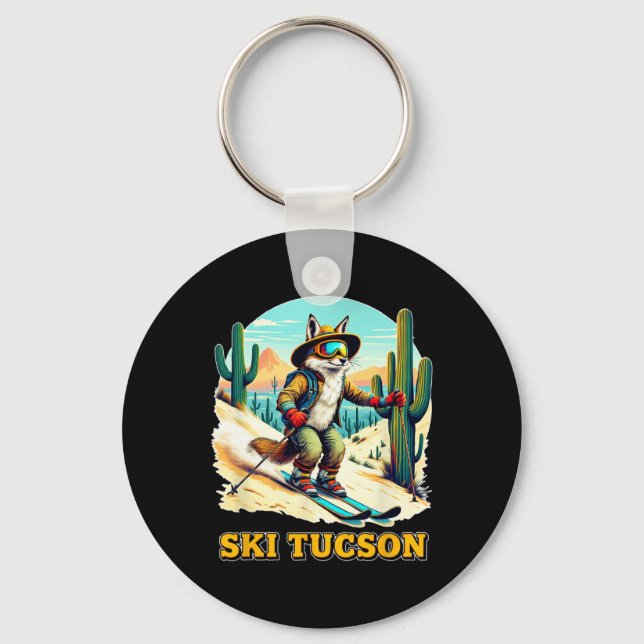 Retro Fox Skiing In Tucson Desert Adventure Ski Ar Key Ring (Front)