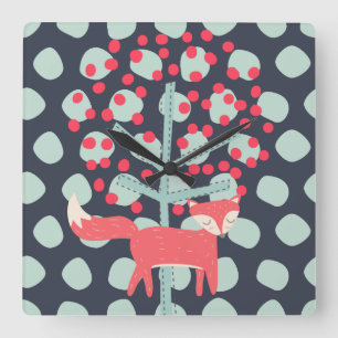 Retro Fox Square Wall Clock