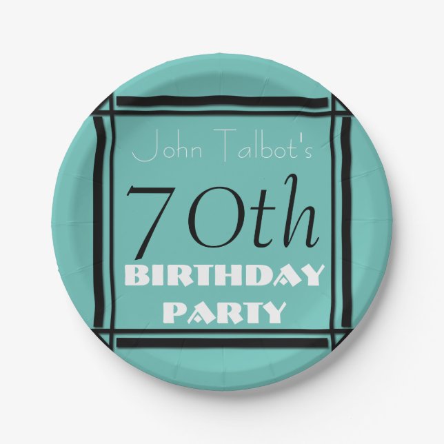 Retro Frame 70th birthday Party Paper Plate (Front)