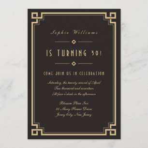 Retro Frame Art Deco Dark Birthday Invitation