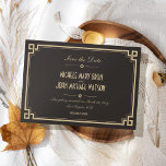 Retro Frame Art Deco Dark Save the Date Card<br><div class="desc">Customise this Stylish Retro Art Deco Frame Wedding Save the Date Card,  fully customisable and set as a template for your easy customisation. The same design Wedding Invitation,  RSVP Card and Insert Card are listed below.</div>