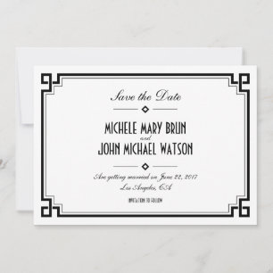 Retro Frame White Art Deco Save the Date Card