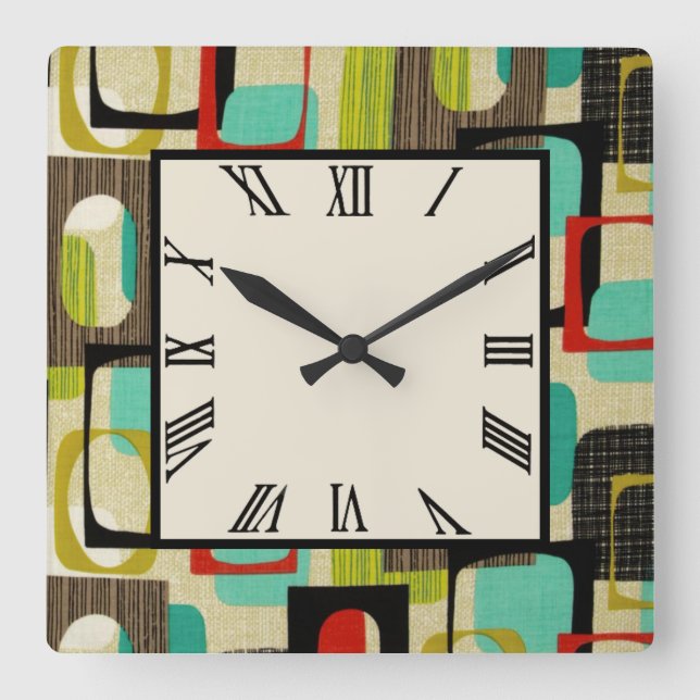 Retro Framed Tan Square Wall Clock (Front)