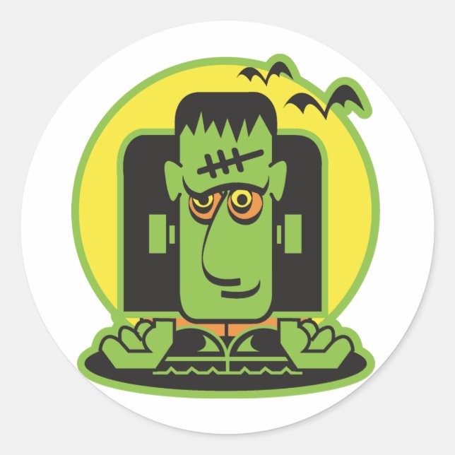 retro frankenstein design classic round sticker (Front)