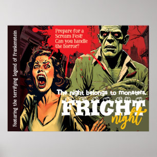 Retro Frankenstein Vintage Horror Halloween Party Poster